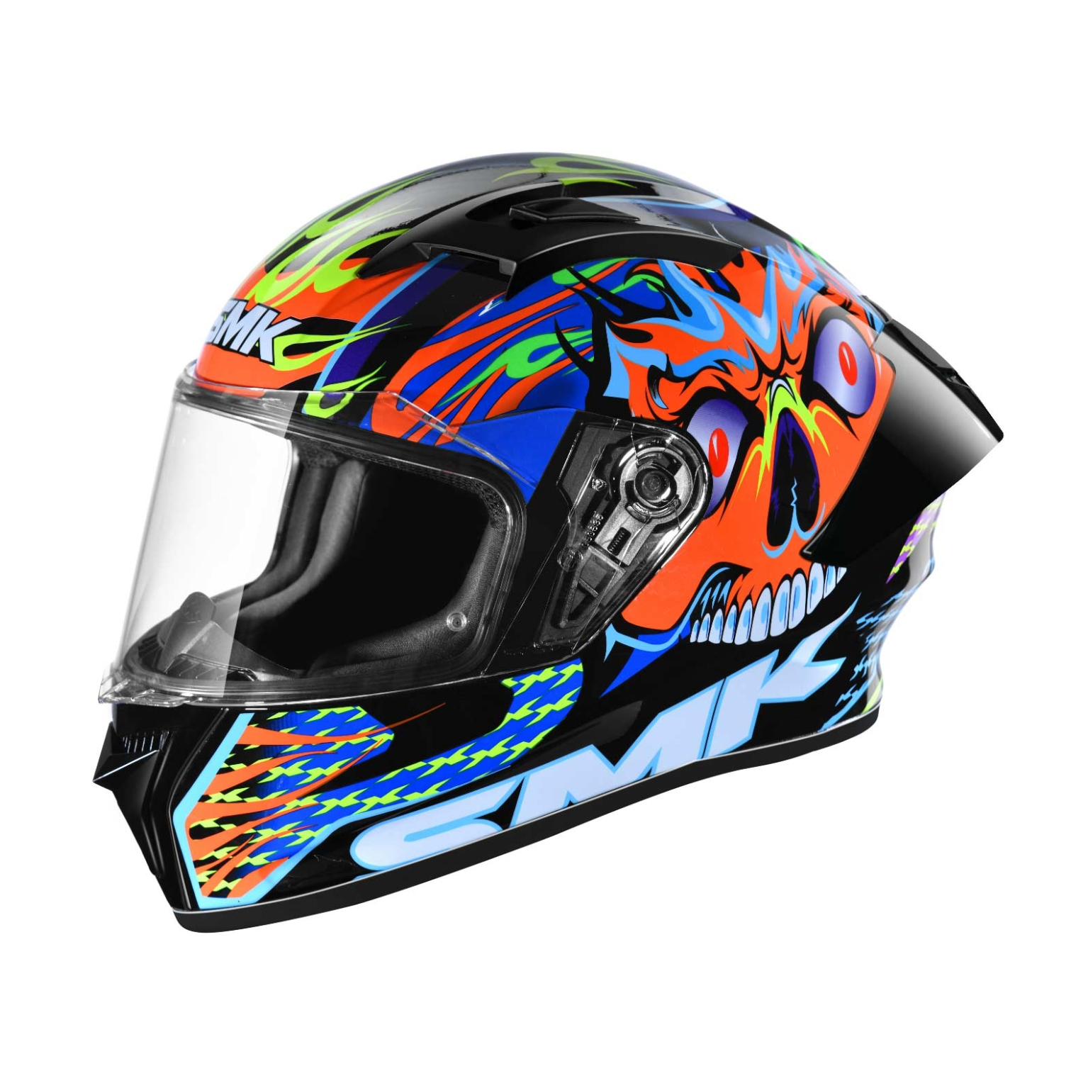 CASCO SMK STELLAR SKULL NEGRO NARANJA BRILLO