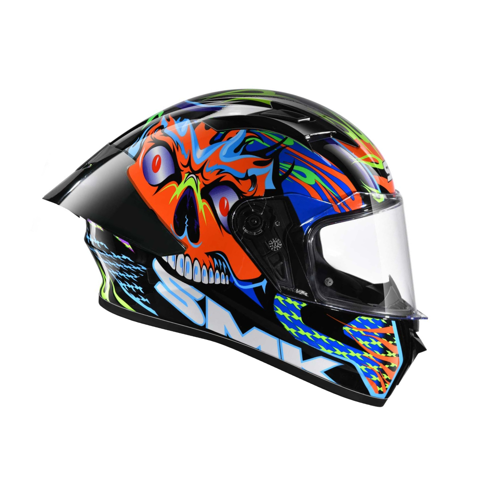 CASCO SMK STELLAR SKULL NEGRO NARANJA BRILLO