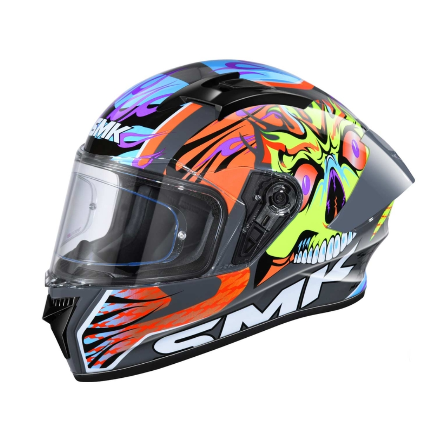 CASCO SMK STELLAR SKULL GRIS NARANJA BRILLO